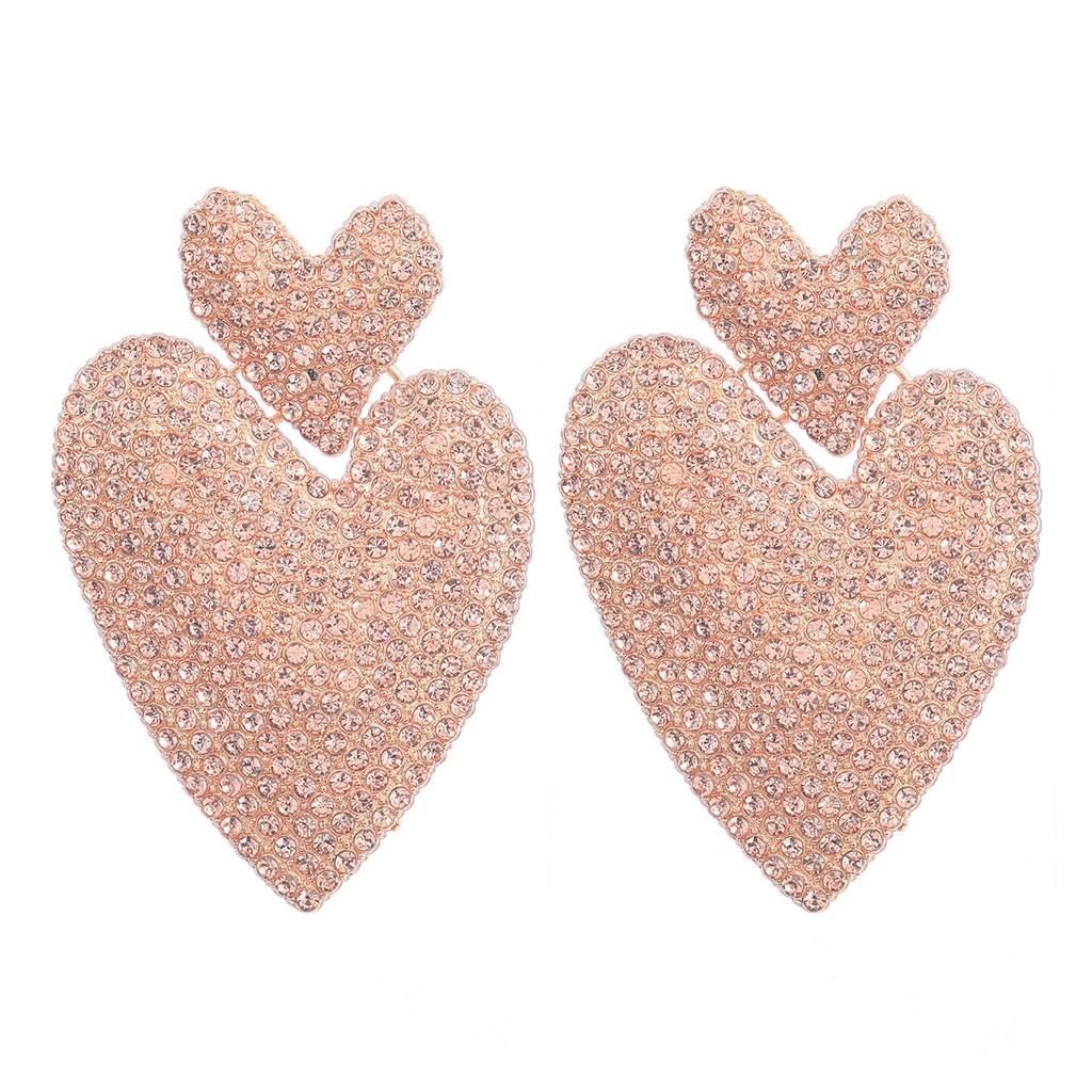 Digadagu Metallic Colorful Rhinestone Heart Earrings Women's Pop Exaggerated Dangle Earrings Party Jewelry Accessories