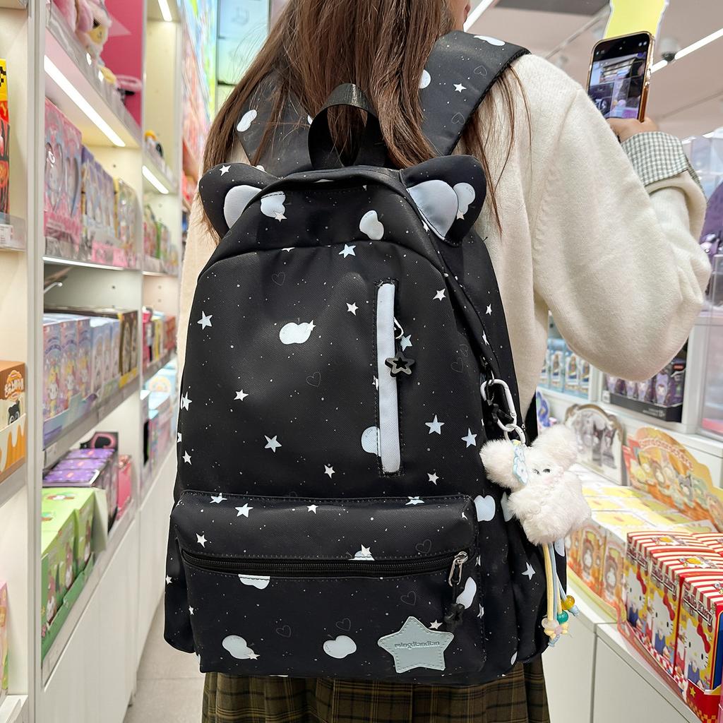 Schoolbag Cute Cat Ears Star Print Girl Schoolbag High Value Ins Niche Design Large Capacity School Backpack