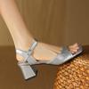 Women's Sandals Summer Shoes Elegant Medium Heels Nude Silver Black Party Shoes Designer Flip Flops Girls Large Size Footwear