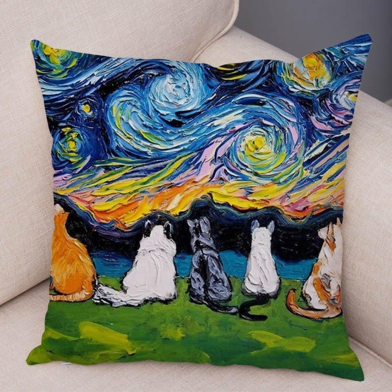 Animal Oil Painting Patterns Throw Pillow Cover With Short Plush Print Living Room Sofa Decoration Cushion Cover Pillow Covers