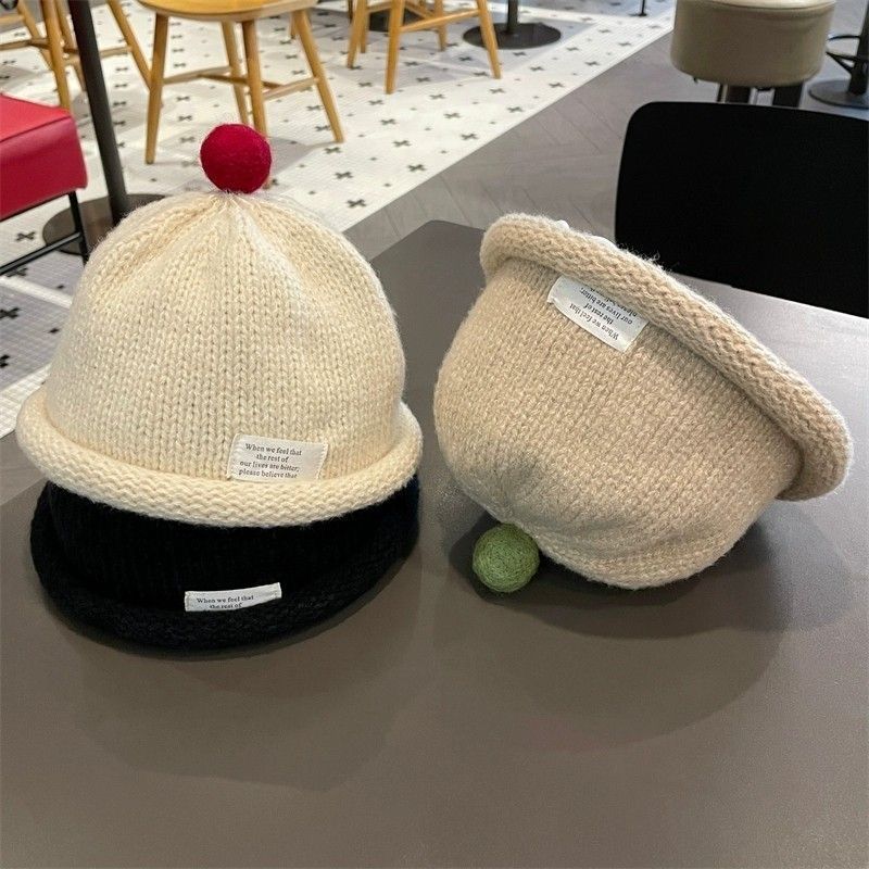 Kids Knitted Brim Hat With Warmth For Autumn Winter Baby Beanies For Toddlers