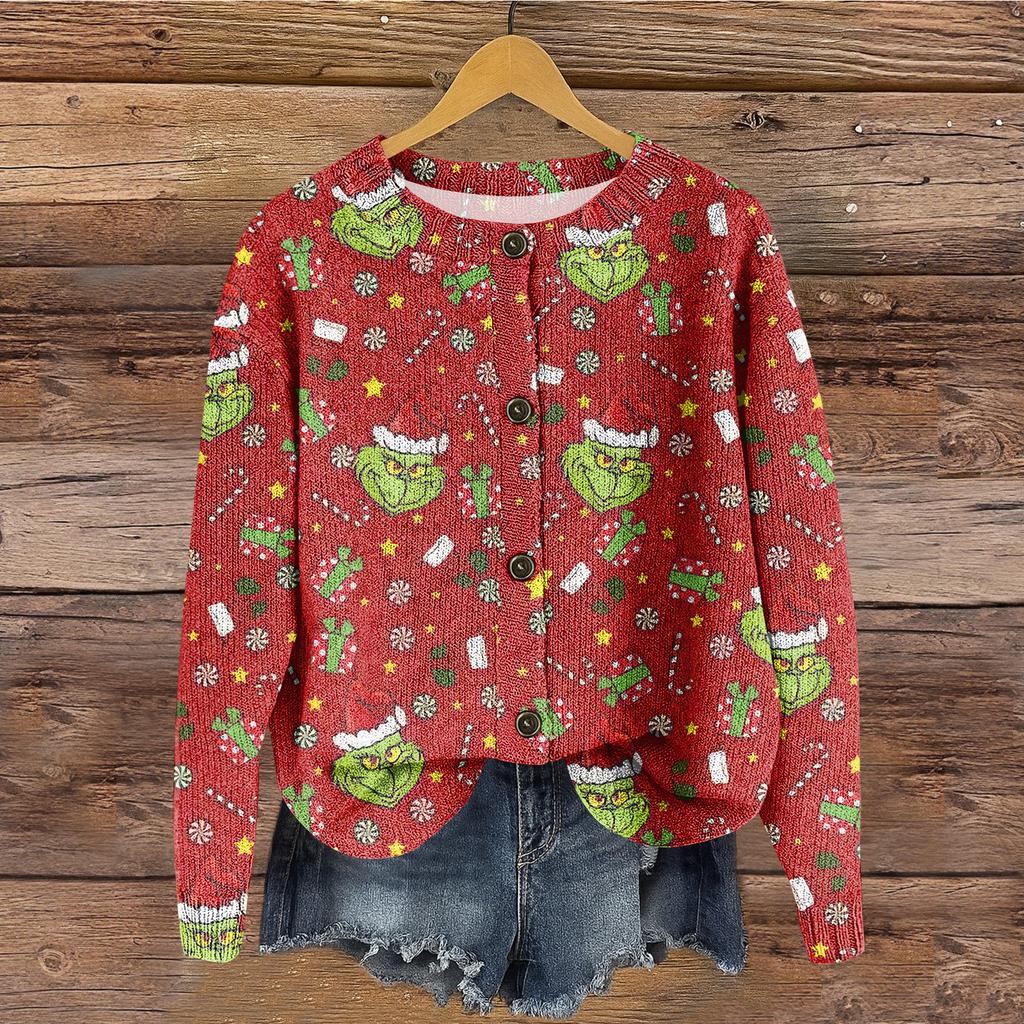 Women's Round Neck Top Printing Thickened Plush Cashmere Warm Long Top