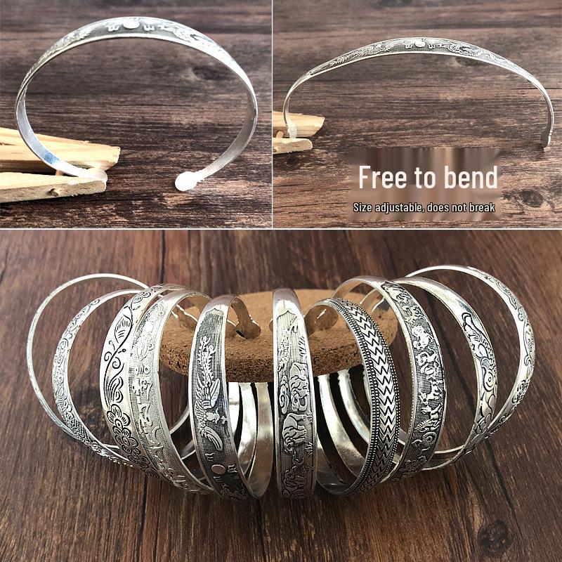 Ethnic Tibetan Miao Silver Vintage Carved Open Bangle Women's Jewelry