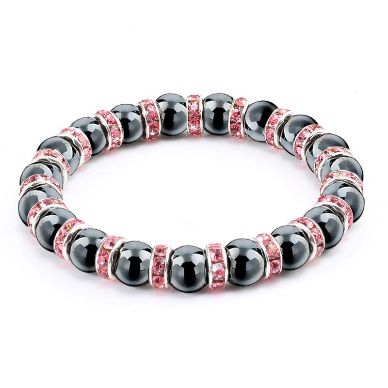 Rhinestone Circle Black Beaded Bracelet: European  American Style Men s Accessory