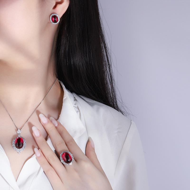 Jewelry Ice Seed Fluorescent Corundum Pendant Ring Stud Earrings Geometric Bare Body Jade Pendant Set