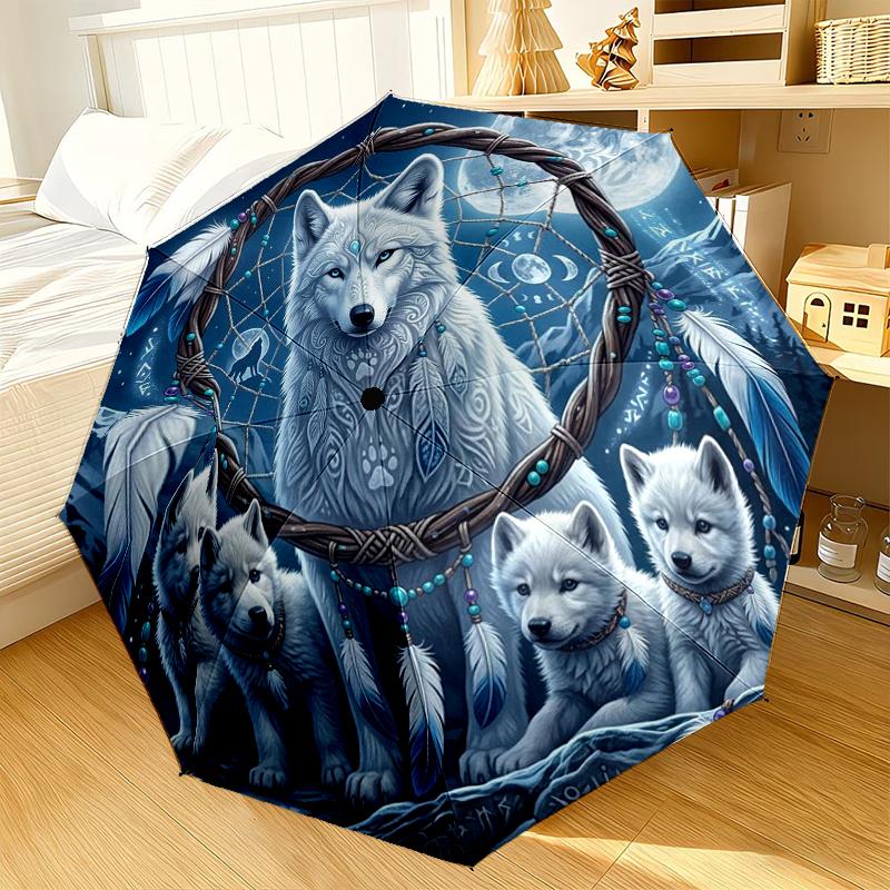 Indian Wolf Dreamcatcher Umbrella 8-Frame for Travel, camping, Casual Lightweight Portable Umbrella, Essential for every family Holidays Gift
