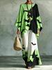 Plus Size Women's Casual Halloween Witch Print Bat Sleeve Irregular Hem Blouse and Wide Leg Pants