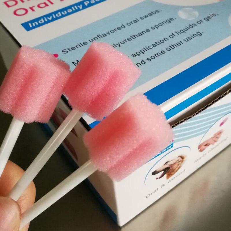 

50 Pcs/Box Portable Disposable Oral Care Sponge Swabs рожевий