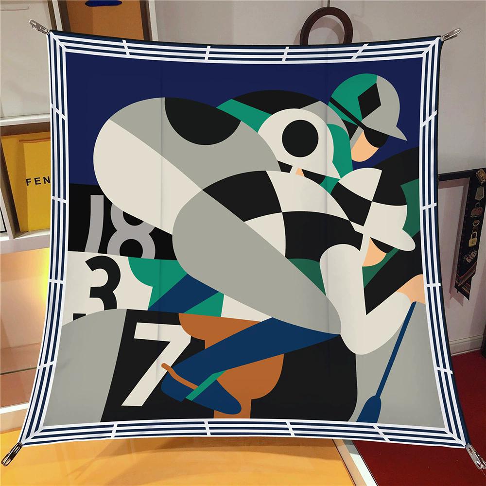 

90cm Twill Silk Scarf Lady Shawl Ski Racing Printed Square Scarves Women Hijabs Bandana Foulards Neckerchief 90x90cm