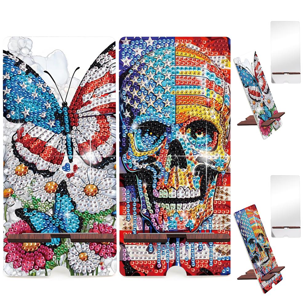 2pcs Acrylic Diamond Art Kits Phone Holder And Mirror 5D Diamond Art Phone Holder for Adults Creative DIY Craft Gift Set