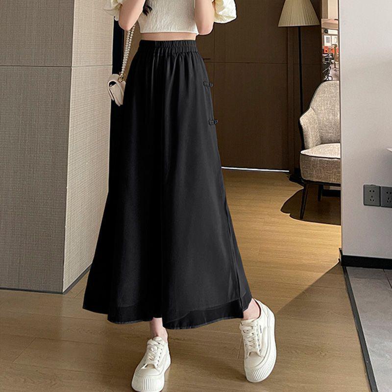 2026 Summer Women s Chiffon Wide-Leg Pants: Flowy Nine-Point Fairy Skirt Style S (37.5-45 kg) чёрный