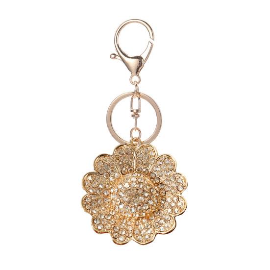 

Keychain Pendant Rhinestones Inlaid Rainbow Sunflower Design Key Chain with Anti-Oxidation Lobster Clasp Backpacks Accessory золотистый