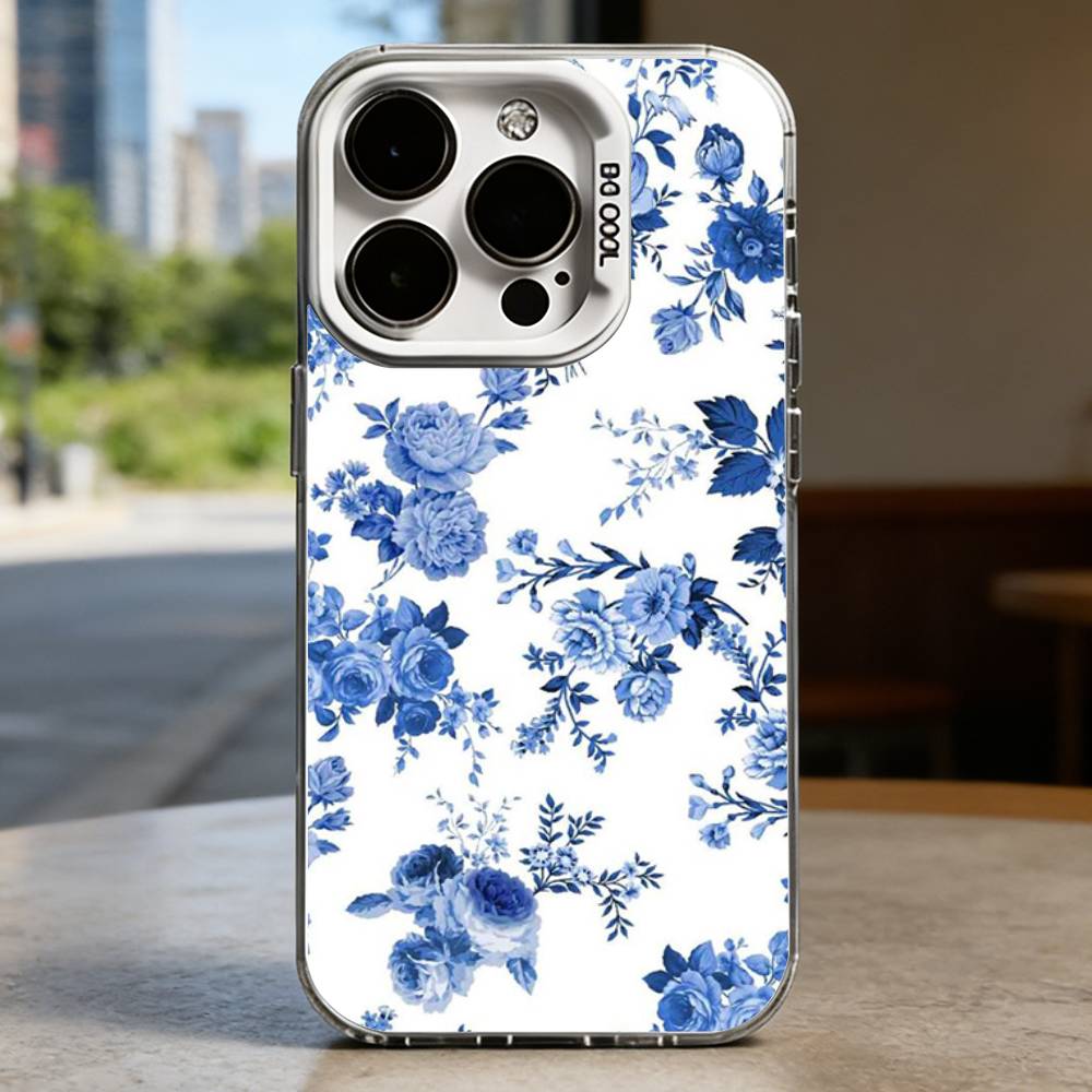 Blue and White Porcelain Funda Hard Phone Case for IPhone 16 15 14 13 12 11 Pro Max Plus16E X XR XS Max Shockproof Full Cover