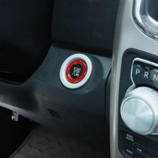 For Dodge Ram 1500 2010-2025 Red Carbon Engine Start Stop Button Cover Ring Trim