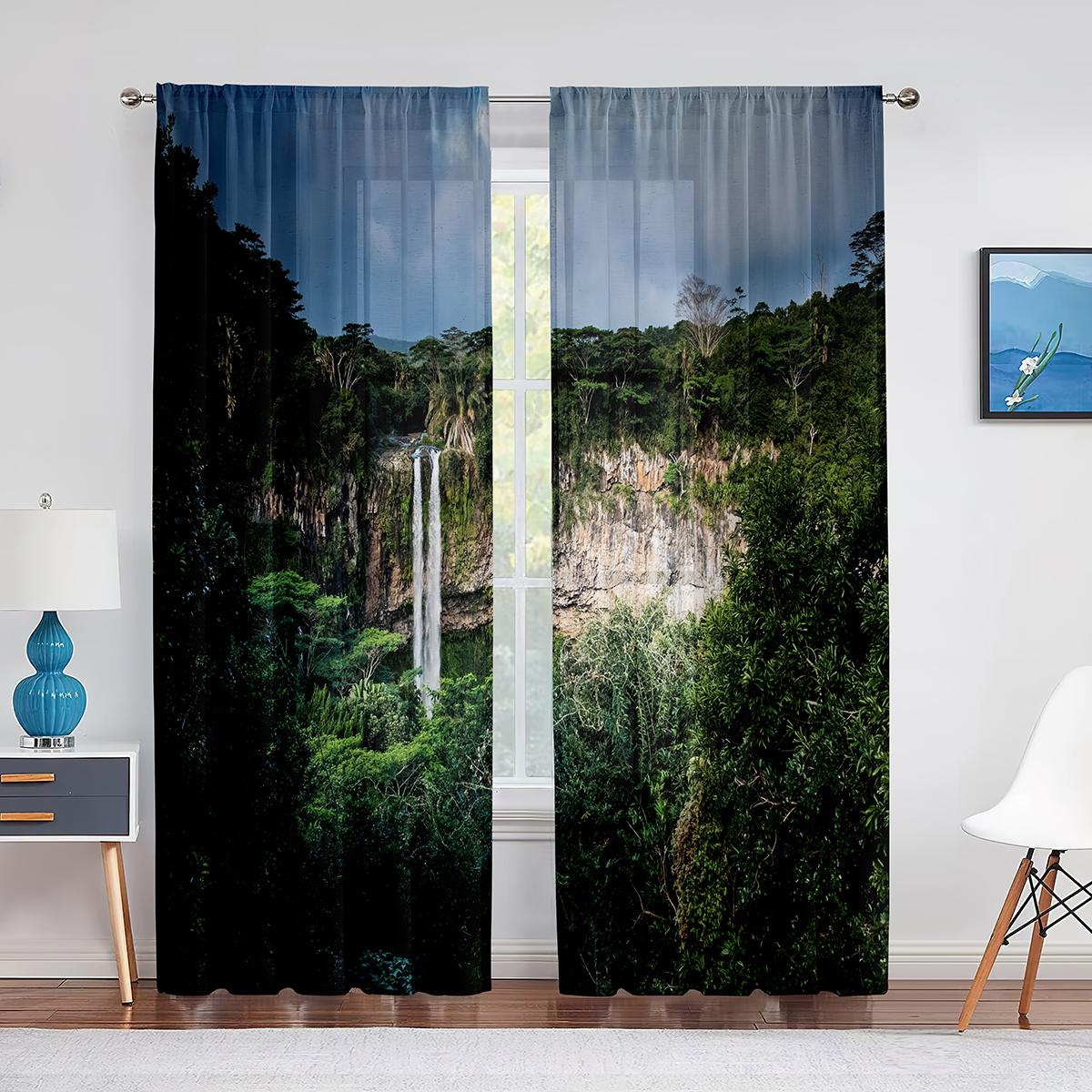 

Тропический лес река восход солнца прозрачная занавеска для гостиной прозрачный тюль занавески окна для спальни аксессуары декор 1 PCS W100XH250cm&Grommet Top