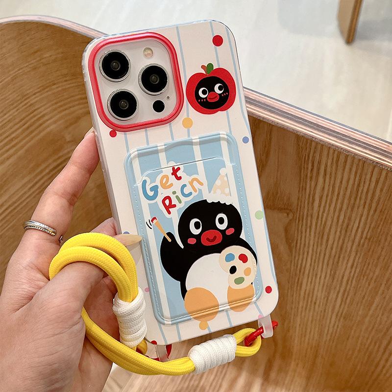 

The Cute Cartoon Penguin Phone Case Is Suitable for Apple 15 Pro Max 16 Card Case 13 Bracelet and Iphone14 Protective Case Apple 16