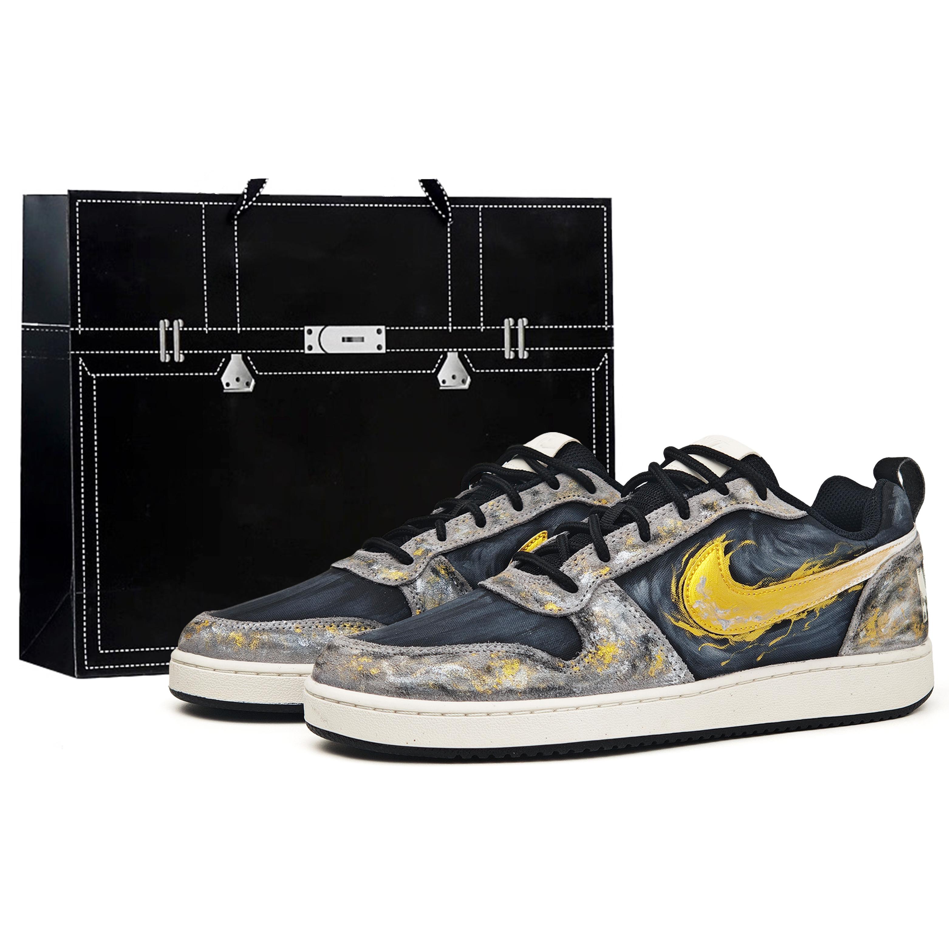 

Nike Court Borough Black Gold Tarot, Apollo, Sun God Textile, Leather Slip Resistant Abrasion Resistant Low top 844881-005(Team35-) 44