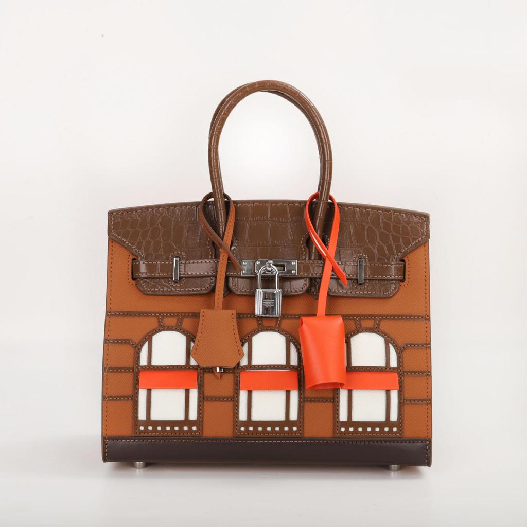 Damen Handtasche aus echtem Leder mit Kontrastfarbe - Platinum Edition