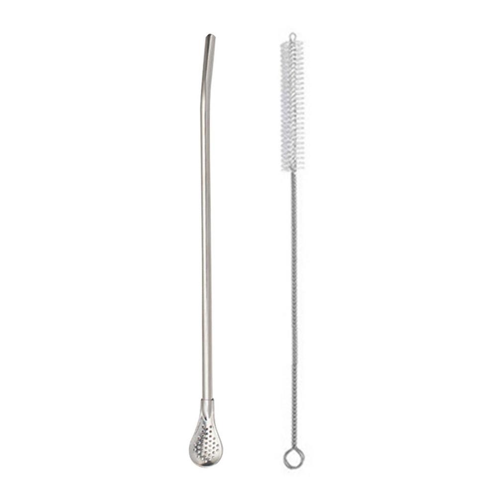 Detachable Filter Straw Spoon Stainless Steel Tea Filter Yerba Mate Straw Reusable Bar Drinking Tools with Cleaning Brush