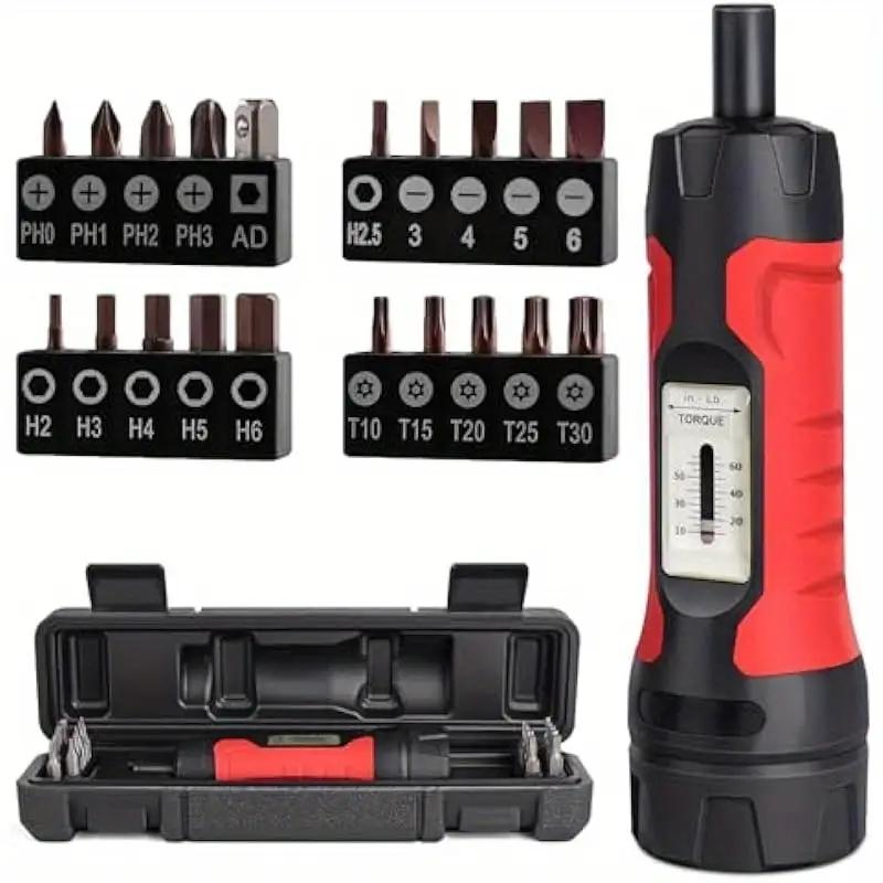 21pcs Preset Torque Screwdriver Set Adjustable 10-65in.lb Manual Torque Bicycle 1/4 Inch Torque Screwdriver Bicycle Repair Tools