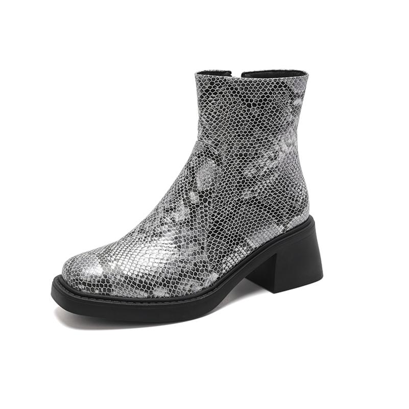 

Женские ботильоны на щиколотке с круглым носком, на блочном высоком каблуке, на молнии, комбинированных цветов, короткие ботинки, женская модная обувь, осень-зима 43 39 серебряный