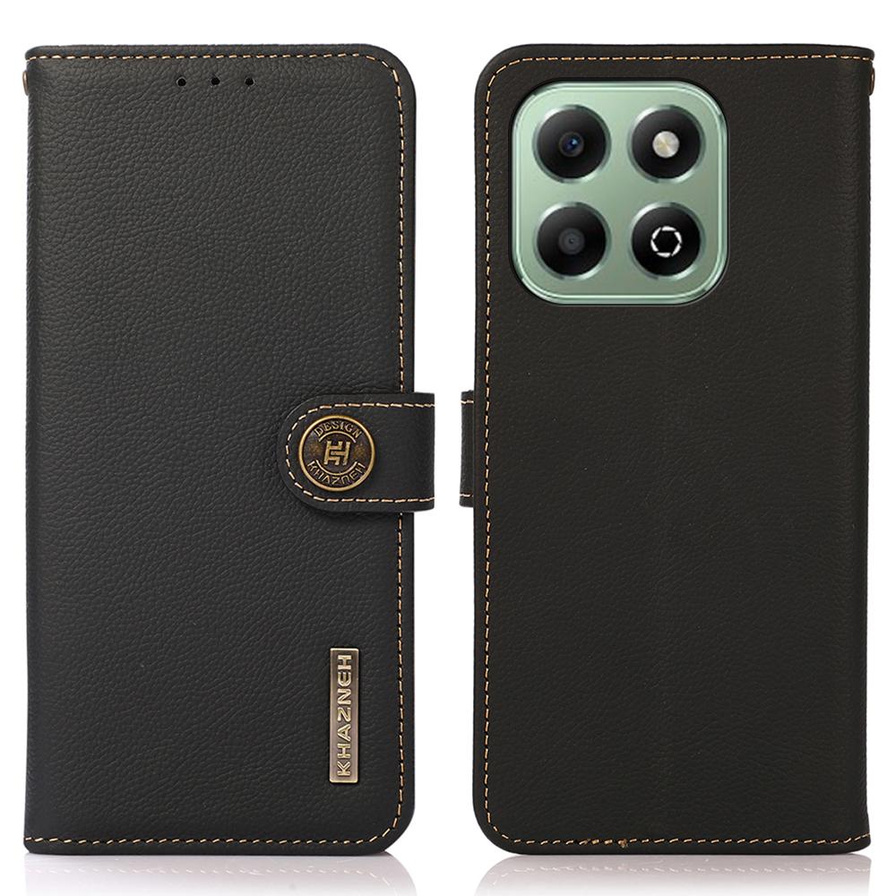 KHAZNEH For Honor X6b 4G Case Genuine Cow Leather RFID Blocking Wallet Phone Cover