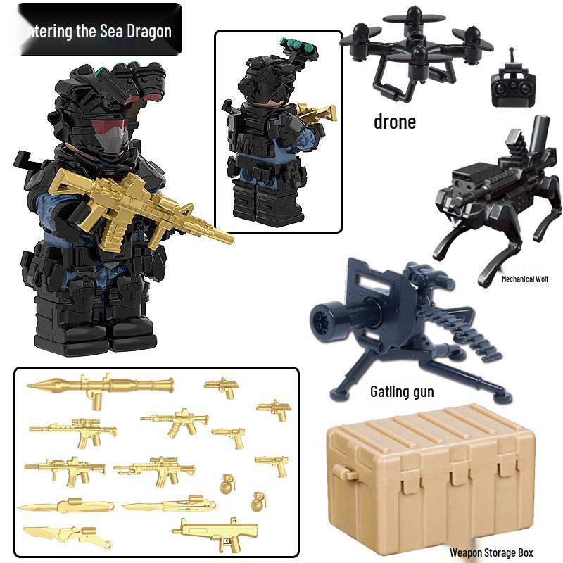 Red Wolf Rose Dark Blue Special Forces Minifigure Building Blocks