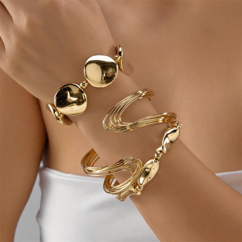 

3Pcs Geometric Exaggerated Bracelet for Women Vintage Gold Color Chunky Opening Bracelet Girls Party Hip Hop Zircon Accessories