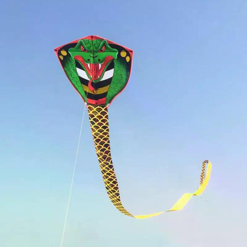 1Pcs Outdoor Play Cobra Kite Large Snake Kite For Children Kite Nylon Facric Fly String Line Beach Sports