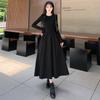 French Hepburn style hollowed-out knitted long-sleeved dress for women's spring and autumn new temperament slim and slim skirt