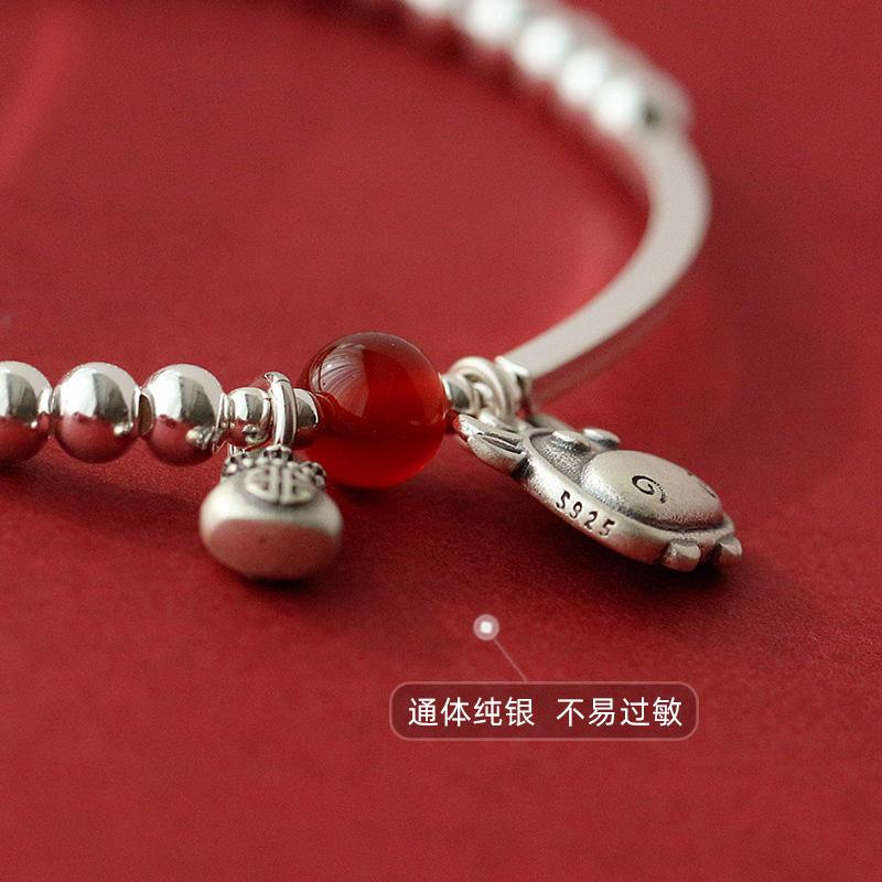 Silver bead blessing character natal cow bracelet female niche design light luxury retro exquisite advanced new