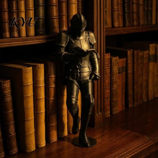 Medieval Knight Statue Bookshelf Decor, Armored Statue, Unique Gothic Library Figurine for Small Metallic Sculpture Book Lovers, Fantasy Home & Office