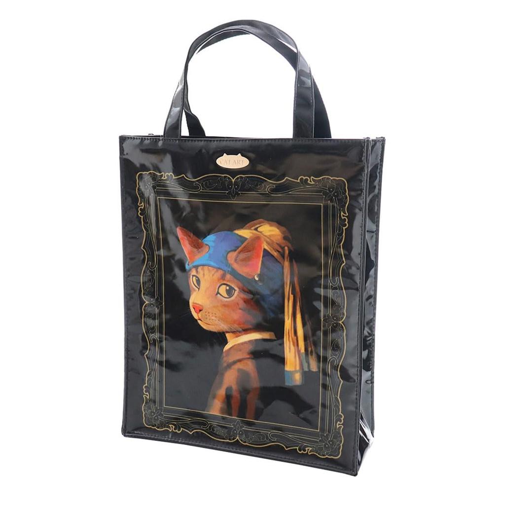 Blooming CAT ART Zippered Tote Bag, Cat Girl with Pearl Earrings by Johannes Ferneco, Women's, 001289-0001-01