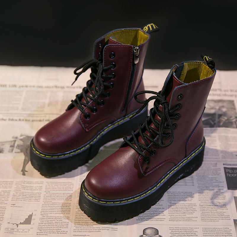 New Women Motorcycle Boots Casual Shoes Woman Leather Minimalist Classic Punk Female Goth Shoes Platform Boots Women Botas Mujer