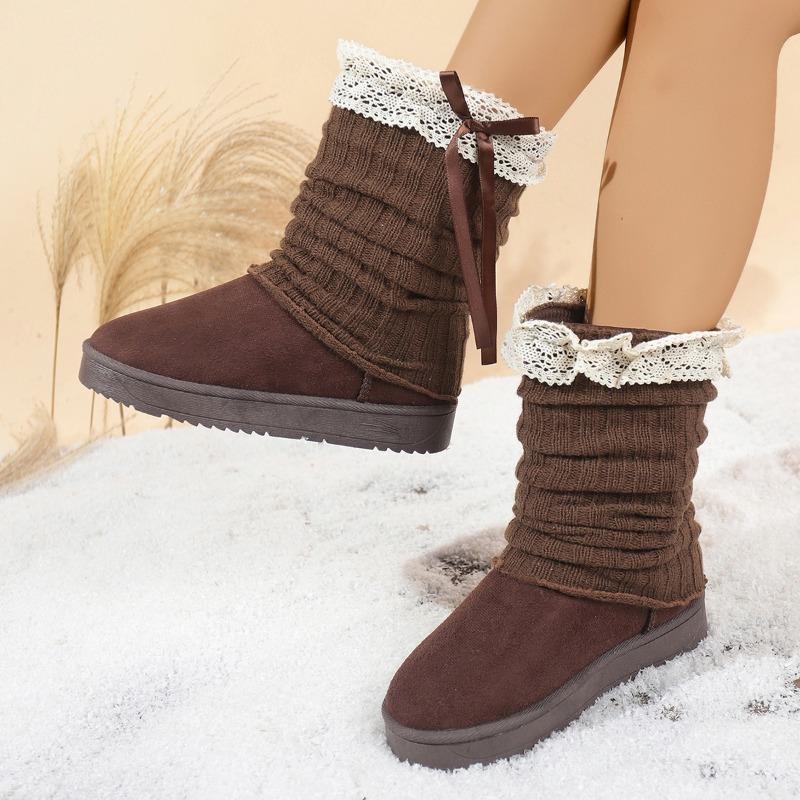 Fashion 2025 New Sweet Bowknot Snow Boots Women Winter Fashion Lace Decoration Ankle Boots for Woman Short Plush Non Slip Shoes Autumn