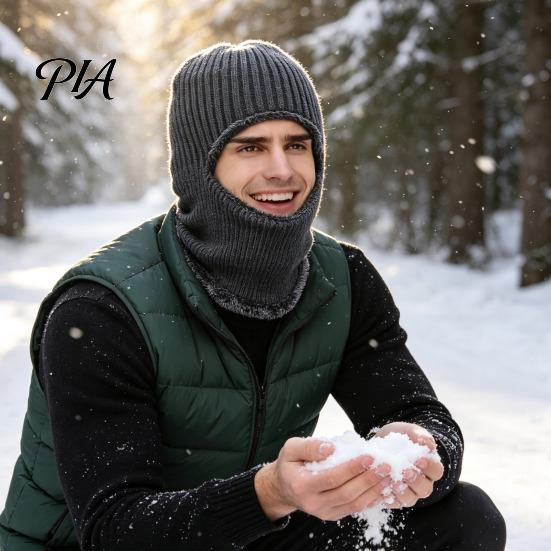 Elastic Fit Head Cover Men Knit Hooded Scarf Hat, Warm Balaclava Hood for Winter Cold Windproof Cycling Hat Weather, Neck Warmer Skull Cap Outdoor