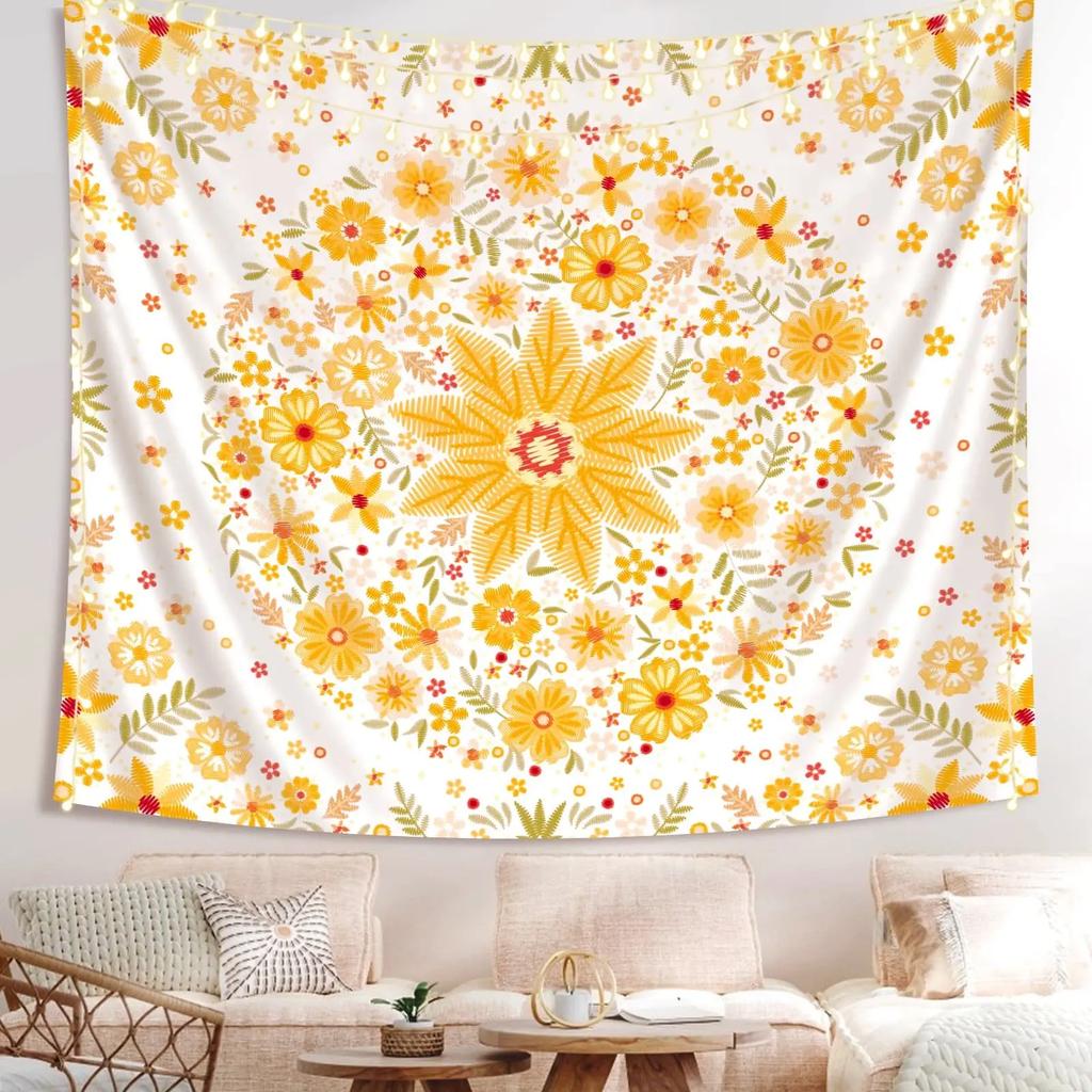 Boho Estetik Duvar Halısı Mandala Duvar Halısı Pembe Çiçekli Madalyon Duvar Halıları Yatak Odası Oturma Odası Yurt için Duvar Askısı Sanat Dekorasyonu