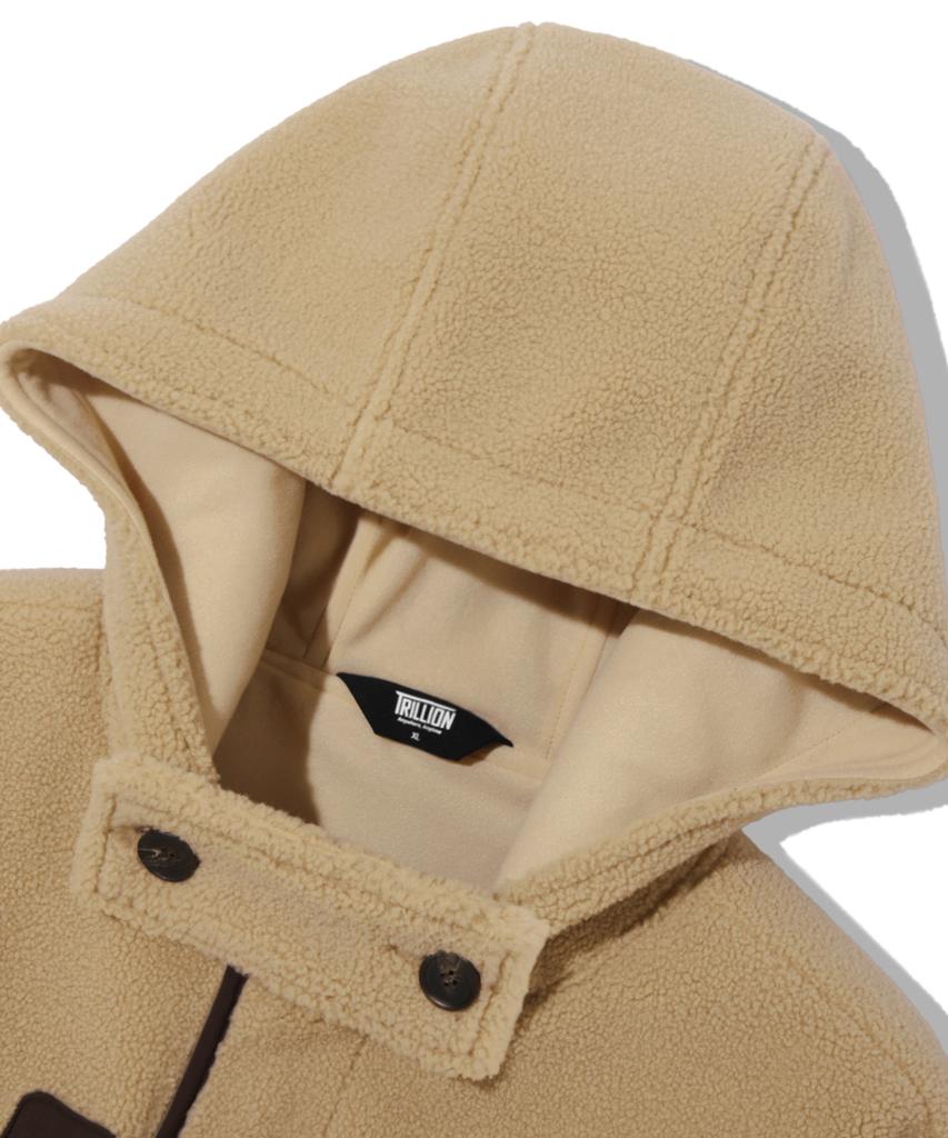 Trillion Unisex Fleece Duffle Hooded Coat Jacket [Beige]