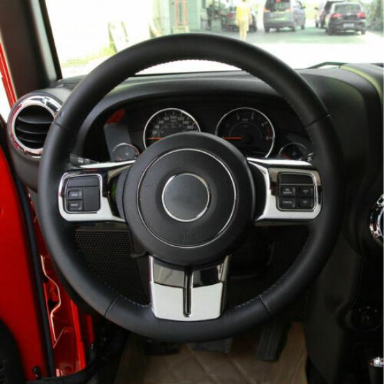 3pcs Interior Steering Wheel Trim Cover Decor For Jeep Wrangler JK 2011+ Chrome