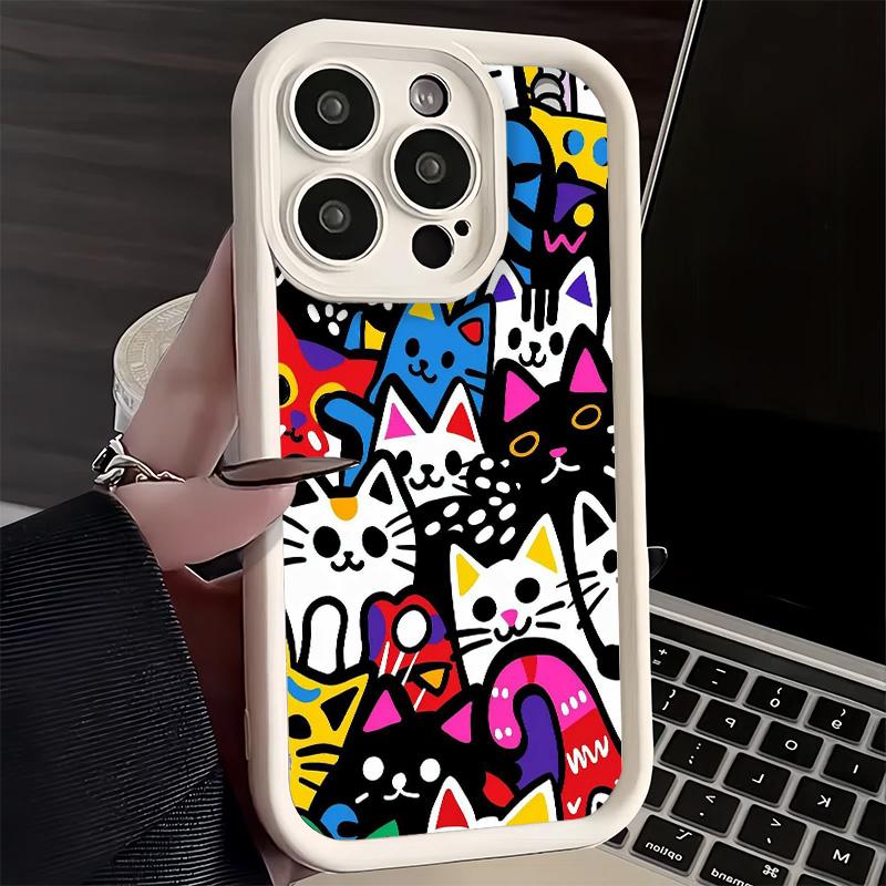 Phone Case for iPhone 17 Air 16E 15 16 Pro Max Cartoon Cute Cats Theme Cover 14 Plus 13 12 Mini Soft Shell Silicone Fundas