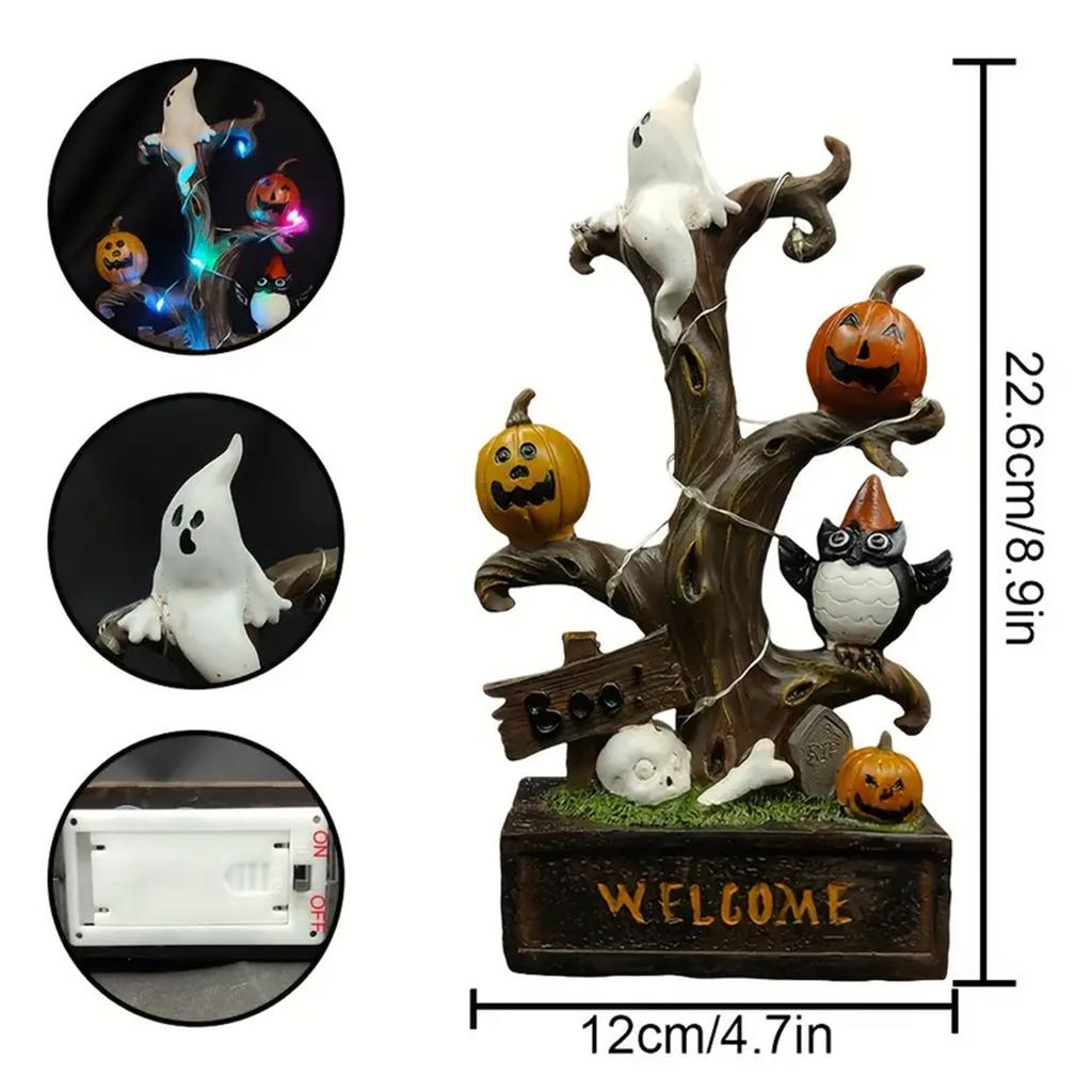 Halloween Pumpkin Spooky Tree with Lights Delicate Halloween Table Tree Pumpkin Ghost Tree Gifts for Families Friends