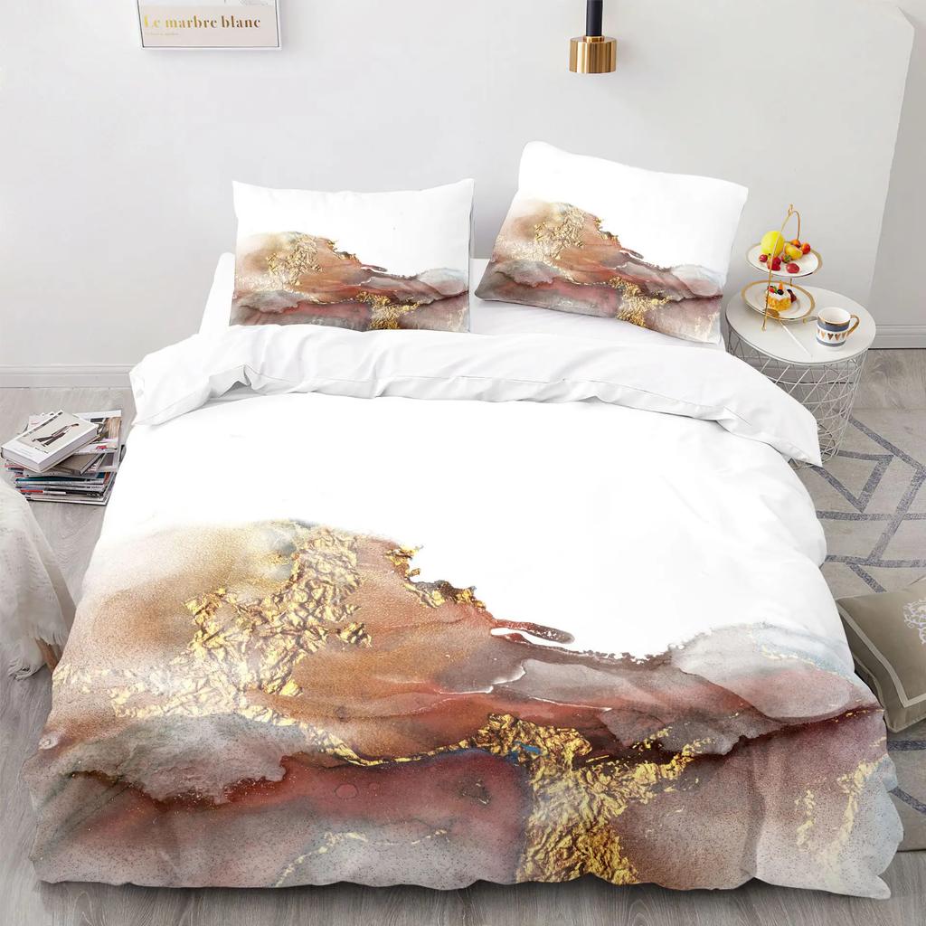 Modern Gold Blue Marble Soft Duvet Cover Women Kid Gift Gliter Abstract Marble Luxurious Ink Plus Wash Art Theme Bedrom Decorations