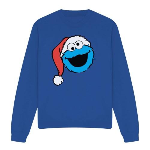 Sesame Street Unisex Adult Cookie Monster Santa Hat Christmas Sweatshirt