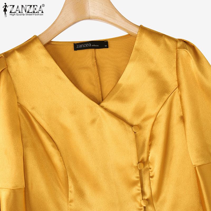 ZANZEA Women Casual V-Neck Summer Half Sleeve Satin Blouse