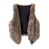 Women Fall and Winter Pu Leather Fur Sleeveless Cardigan Vest Thick Open Stitch Casual Short Vest Waistcoat Outerwear