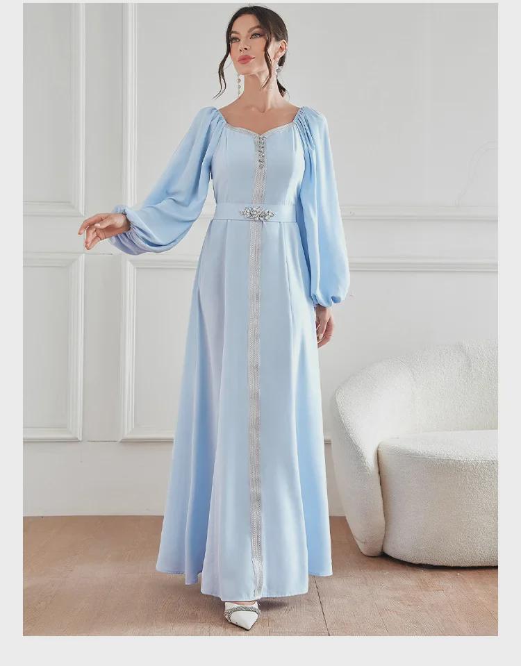 Elegantes Diamantkleid mit hoher Taille, Herbst 2023, muslimische Mode aus dem Nahen Osten