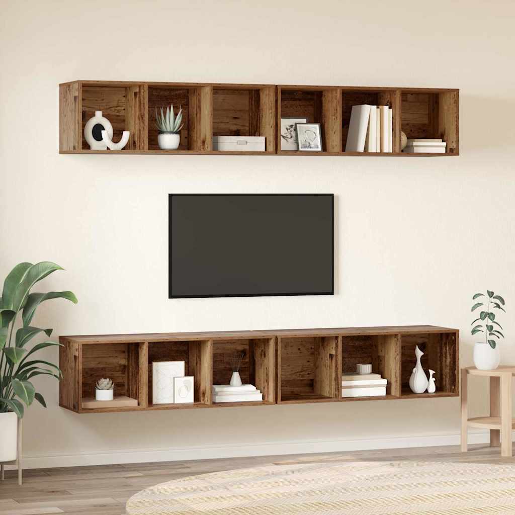 TV Cabinet Set 4 pcs Reclaimed Wood Look 37 x 37 x 107 cm Engineered Wood