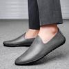 Men's Slip-On Leather Driving Moccasins - Spring/Summer Flat Sole, Large Size Cowhide Shoes