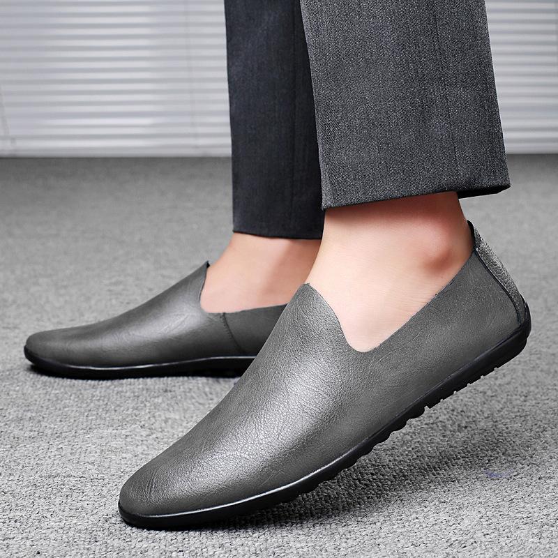 Men's Slip-On Leather Driving Moccasins - Spring/Summer Flat Sole, Large Size Cowhide Shoes