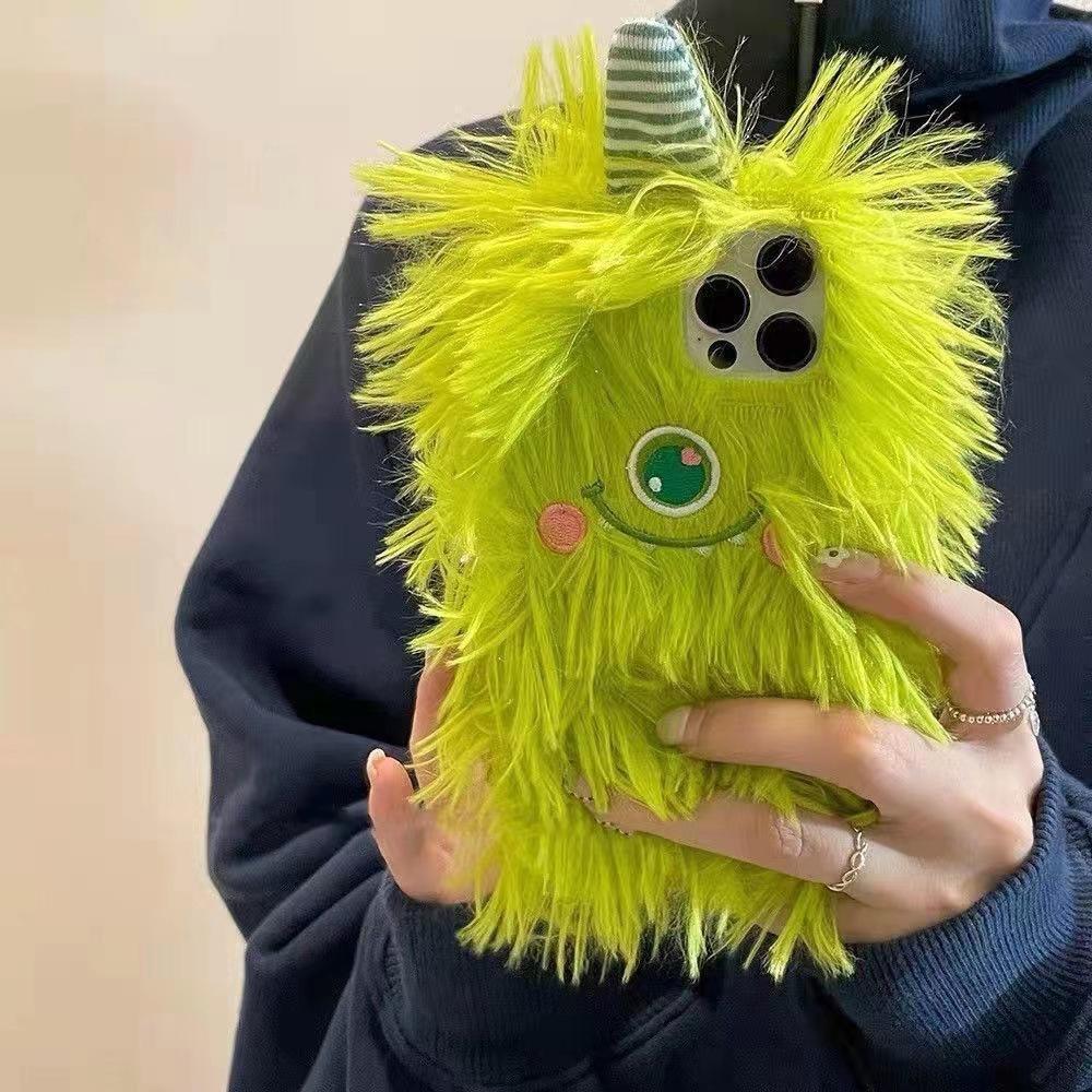 Cute Plush Big Eyes Baby Long Hair Monster Phone Case for IPhone16promax for Apple 15pro Phone Case X